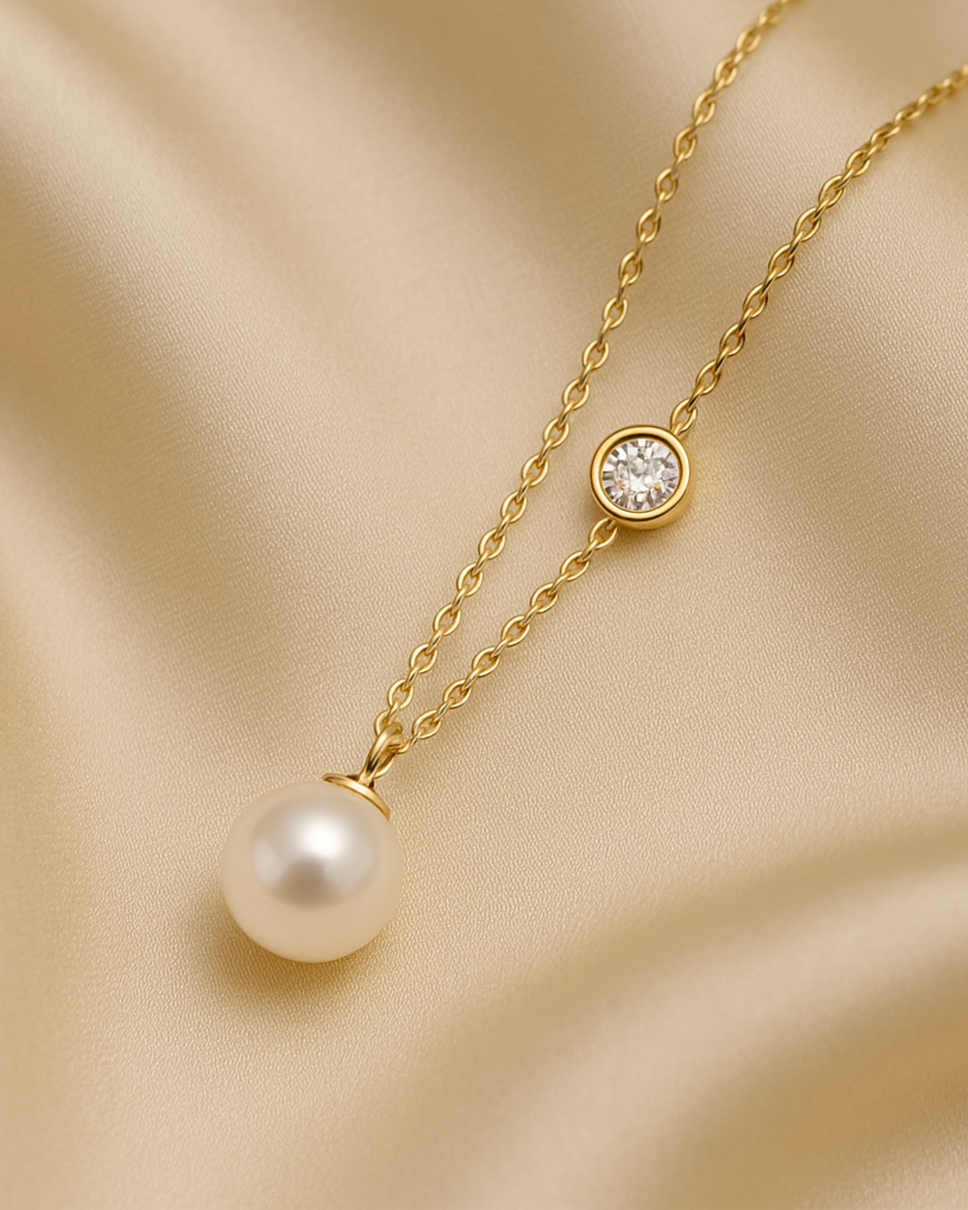 Vergoldete Kette aus Silber mit Perle und Zirkonia Stein – minimalistisches Design