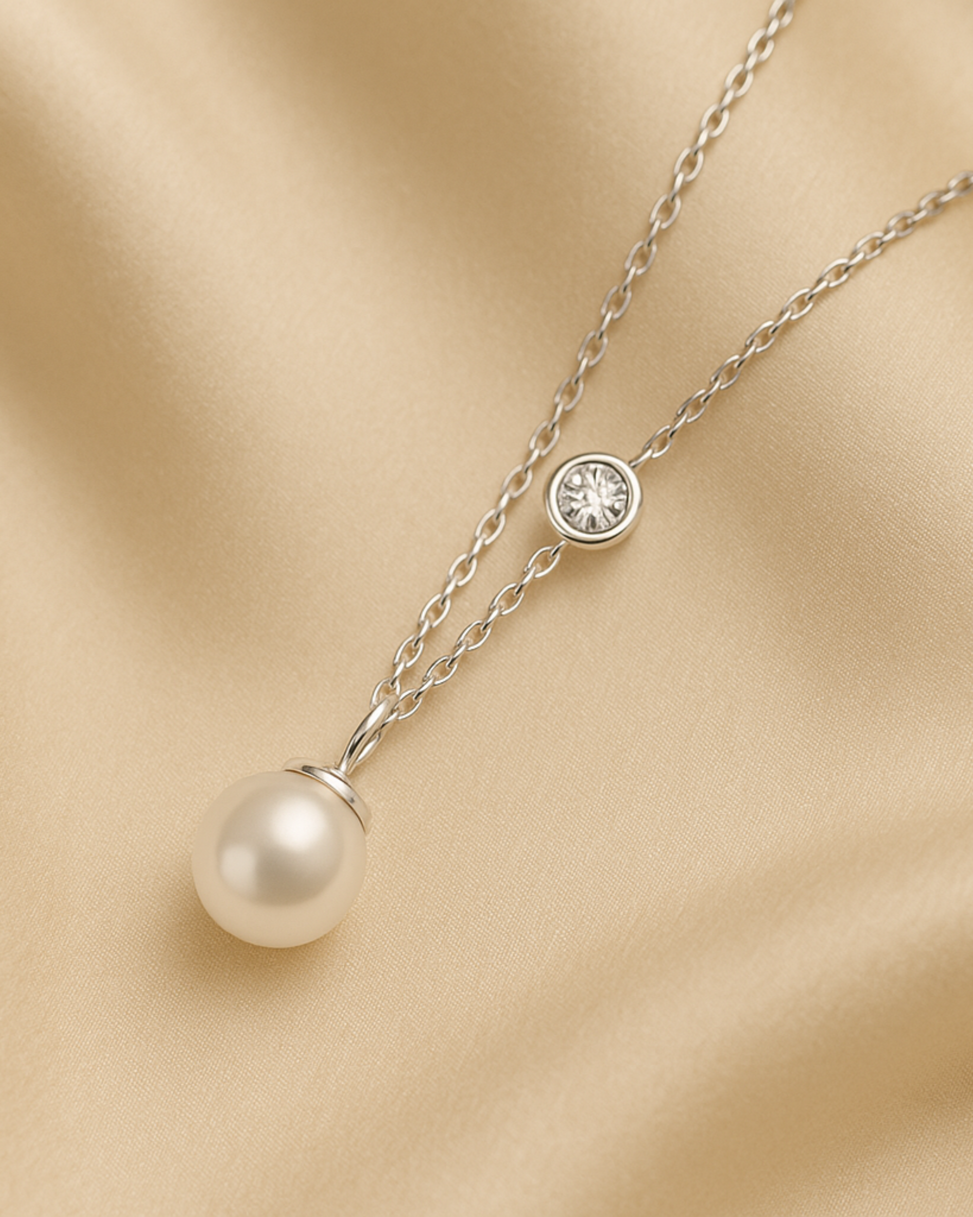 Halskette aus Sterling Silber mit Perlenanhänger und Zirkonia Stein - minimalistisches Design