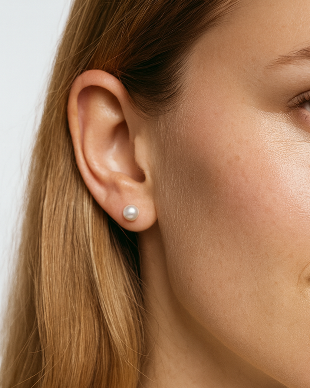 Tragefoto von Perlensteckern 6mm aus Sterling Silber - minimalistisch und klassisch von PERLI.