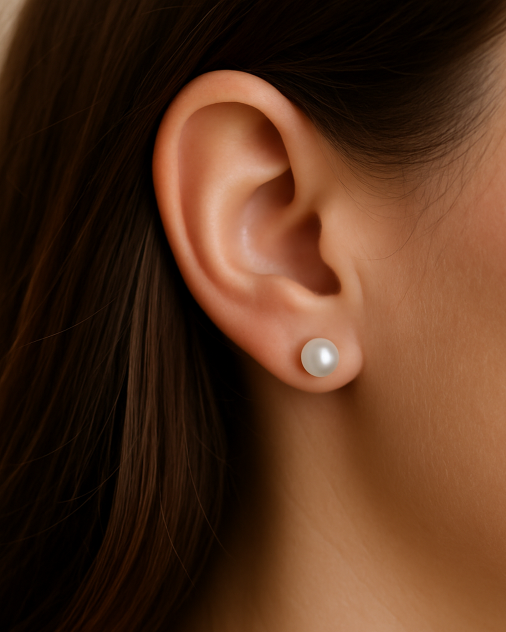 Tragefoto von Perlensteckern 8mm aus Sterling Silber - minimalistisch und klassisch von PERLI.