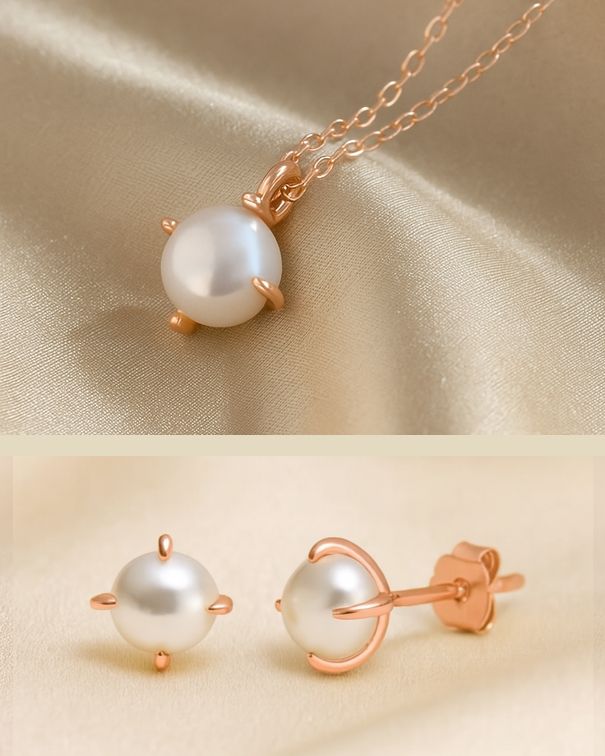 Schmuckset bestehend aus Kette mit Perle und Perlenstecker in roségold Optik 