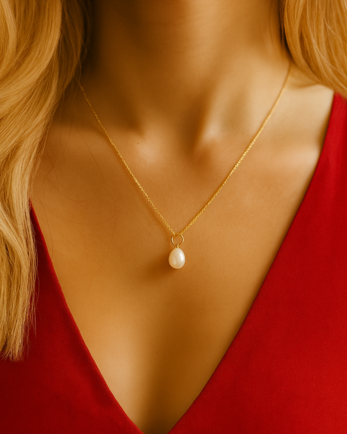 TragefotoSterling silber vergoldete Kette mit Perle_PERLI