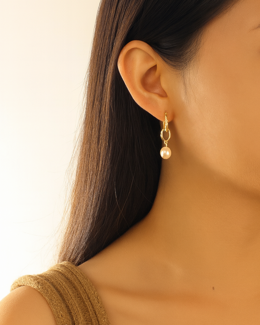 Elegante Ohrringe hängend aus Sterling Silber vergoldet mit Perle - modernes Design