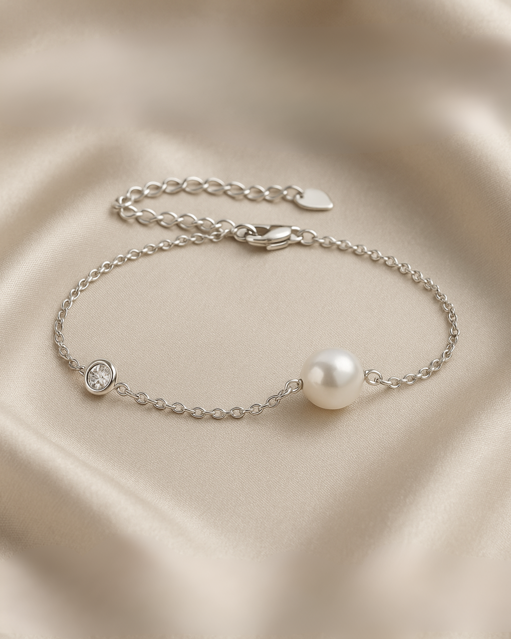 Silbernes Armband mit Perle und Zirkonia Stein – minimalistisches Design